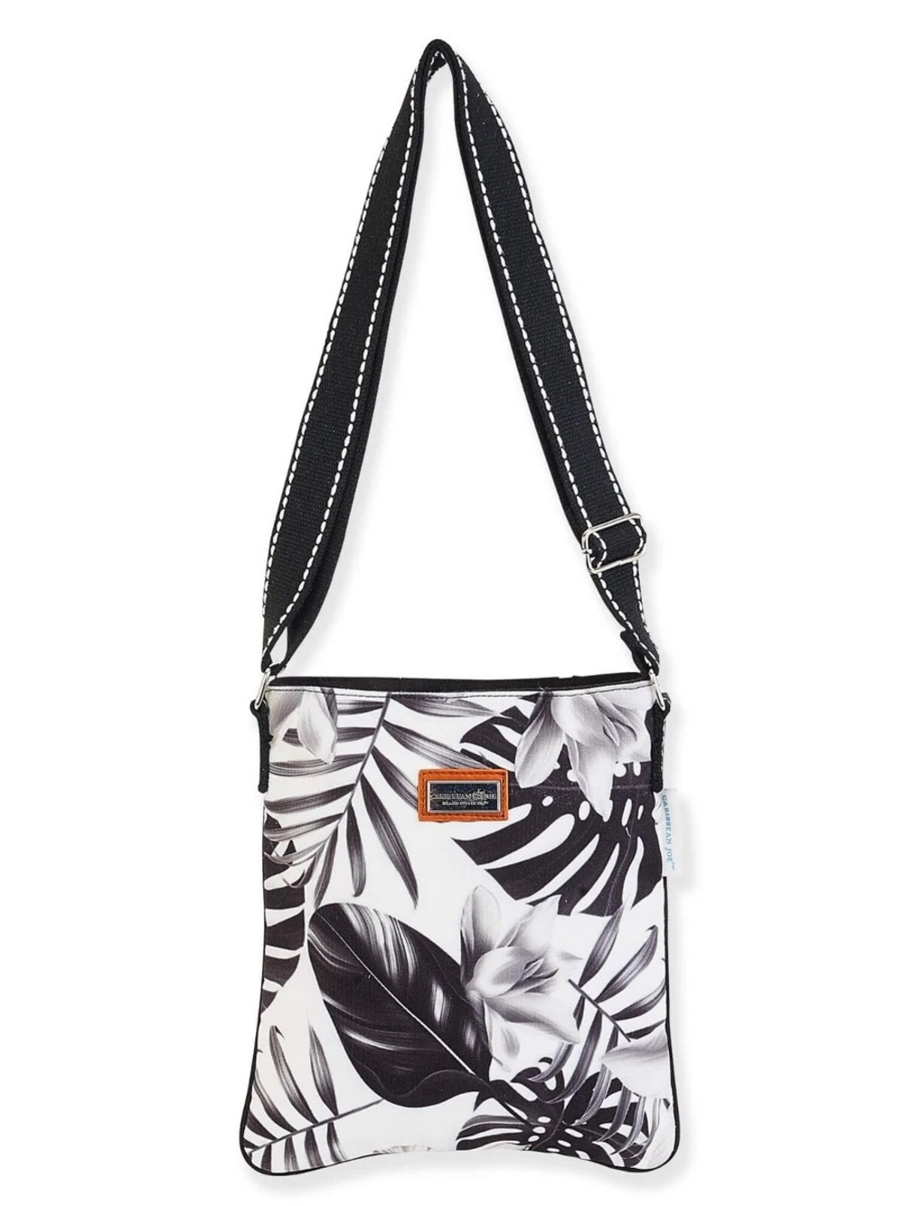 Caribbean Joe Black & White Tropical Floral Crossbody Bag
